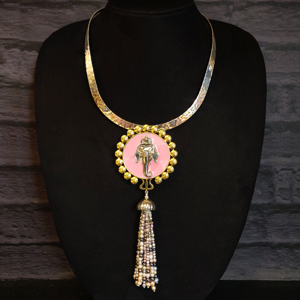Regal Ganesha Choker With Tassels – handcrafted 92.5 sterling silver choker by My Motifs