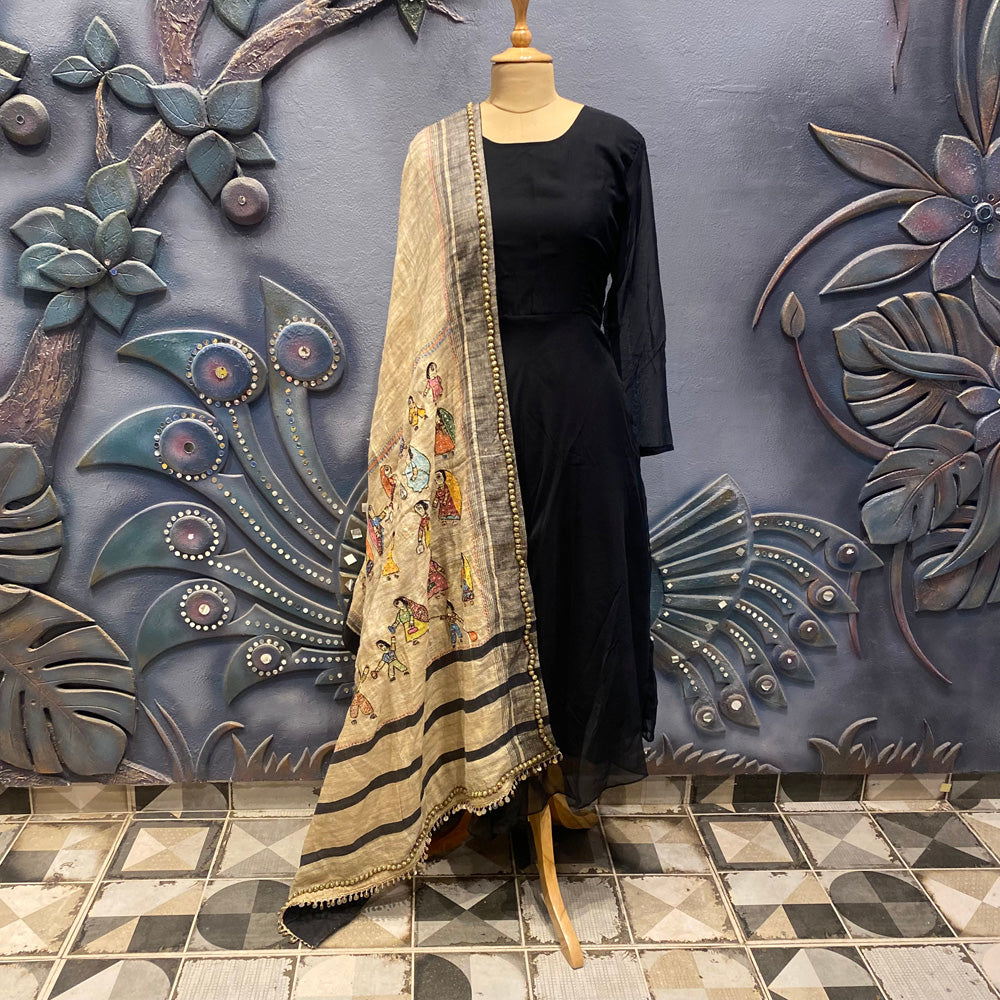 Aravya – handwoven embroidered dupatta with gold border by My Motifs