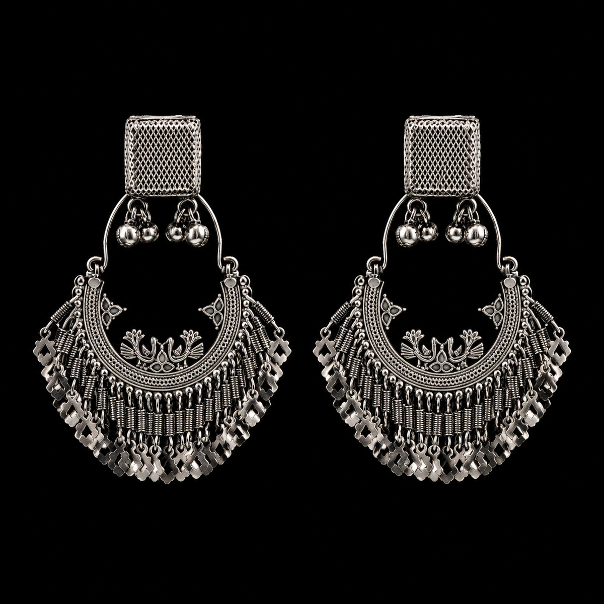 Peacock Swing Hoops – handcrafted 92.5 sterling silver earrings by My Motifs