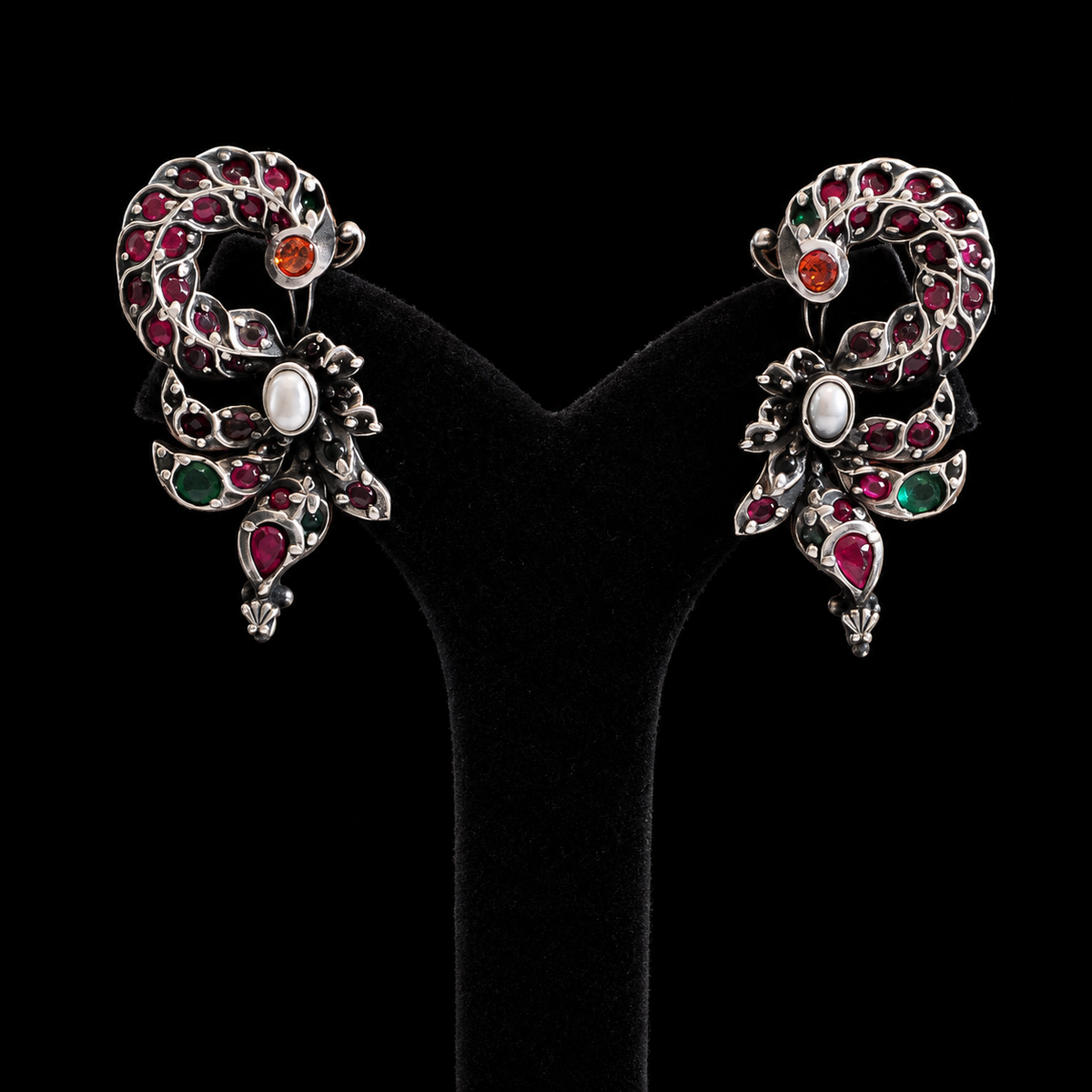Pink Stoned Ear Cuff Cum Earrings – handcrafted 92.5 sterling silver earrings by My Motifs