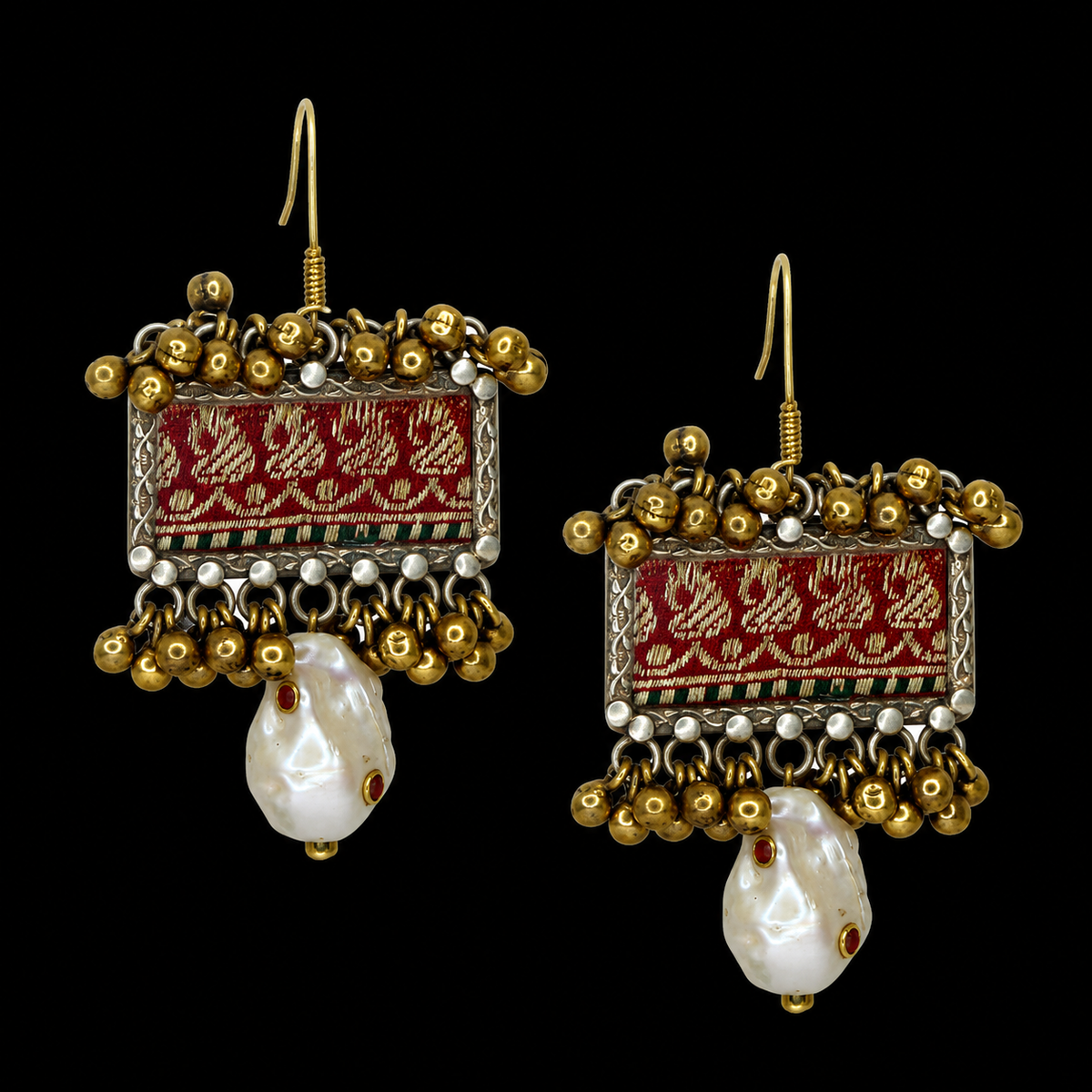 Sparkly Kashish – handcrafted zardozi and silver earrings by My Motifs