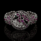 Peacock Engraved Ruby Kadda – handcrafted 92.5 sterling silver bangle by My Motifs