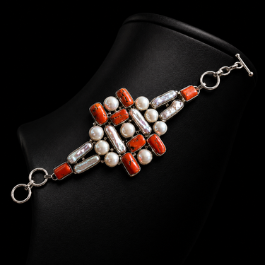 Statement Pearl Bracelet – handcrafted 92.5 sterling silver bracelet by My Motifs