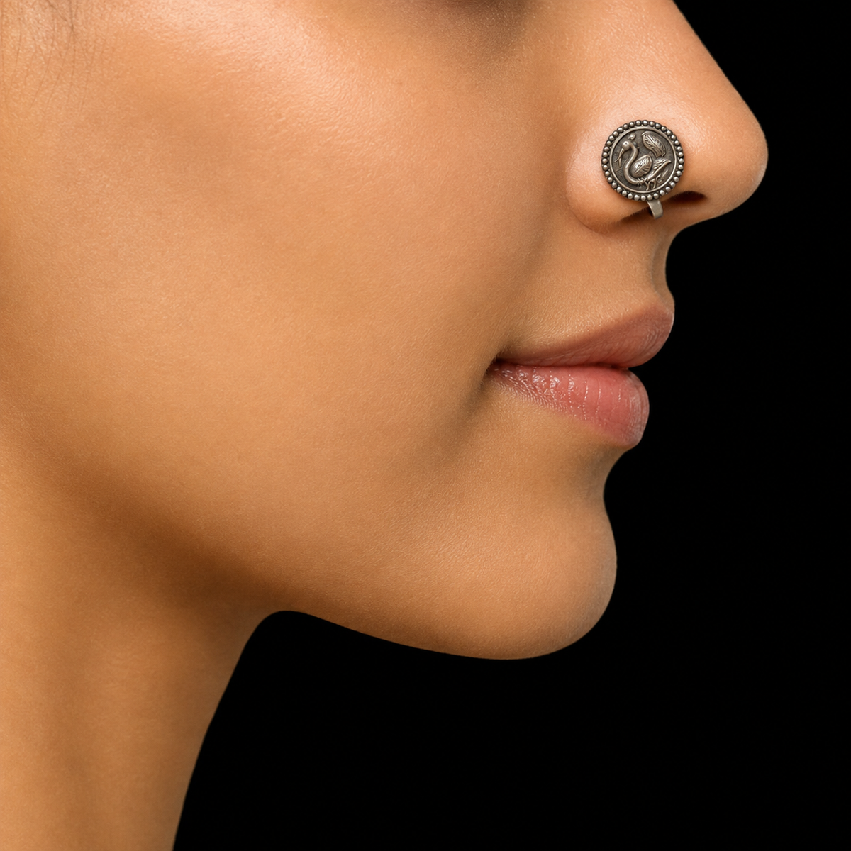Peacock Motif Antique Nosepin – handcrafted 92.5 sterling silver nose pin by My Motifs