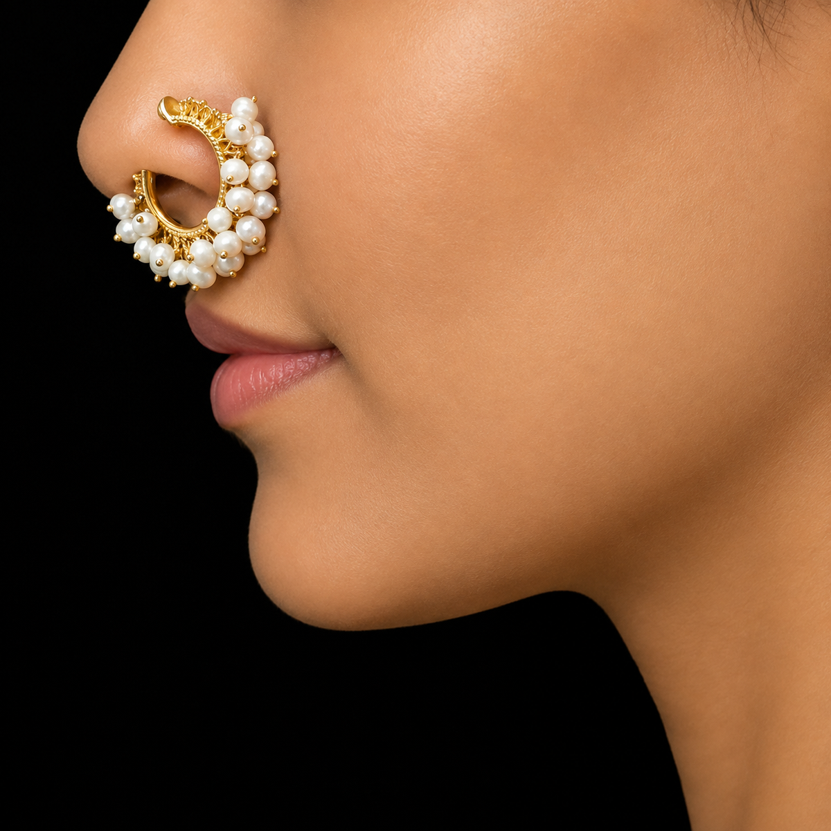 Pila Moti Guccha – handcrafted 92.5 sterling silver nose pin by My Motifs