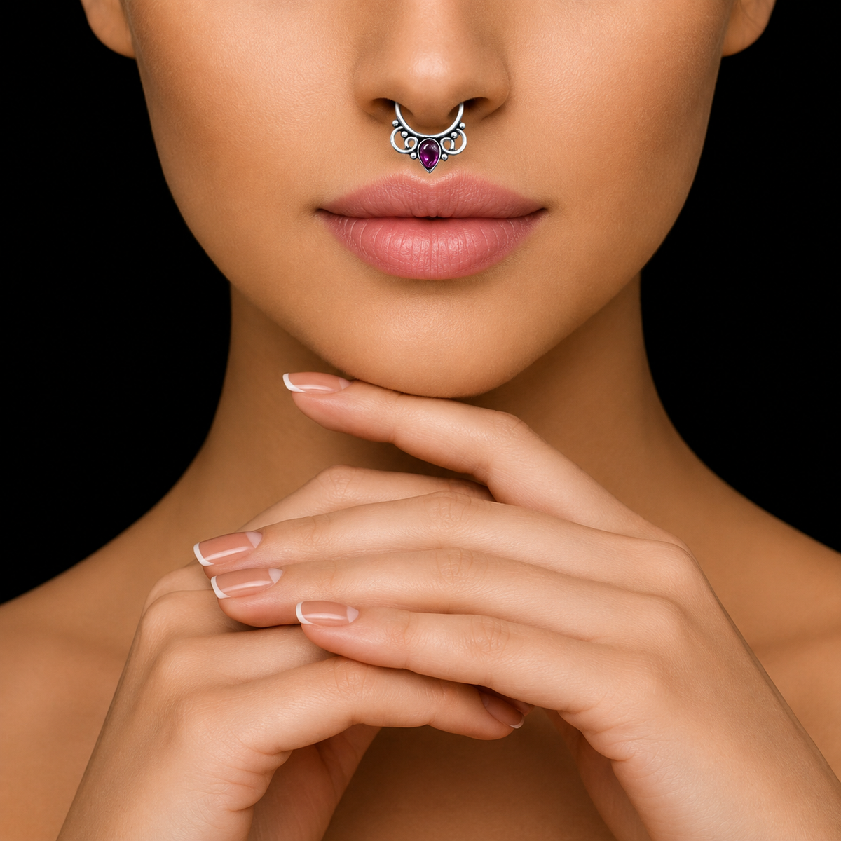 Pink Drop Spiral Septum Nose-Ring – handcrafted 92.5 sterling silver nose pin by My Motifs