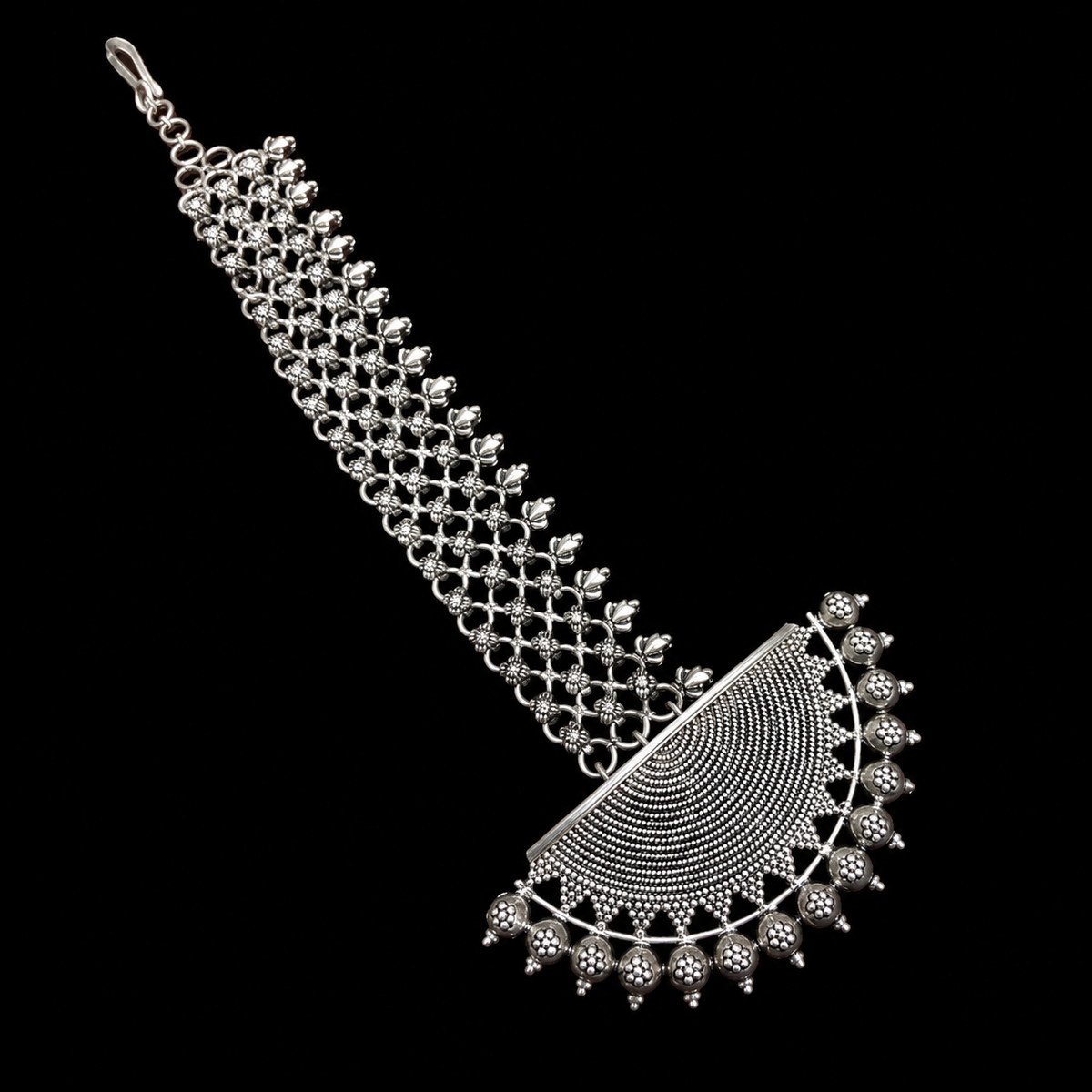 Offbeat Half Chakra Matha Tika – handcrafted 92.5 sterling silver earrings by My Motifs