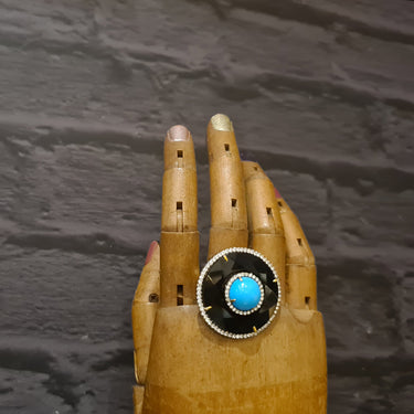 Pastel Blue And Onyx Stone Cocktail Ring – handcrafted gold ring by My Motifs