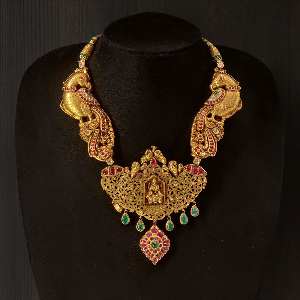 Nakashi Artwork Necklace – 22k gold necklace with polki and rubies – My Motifs