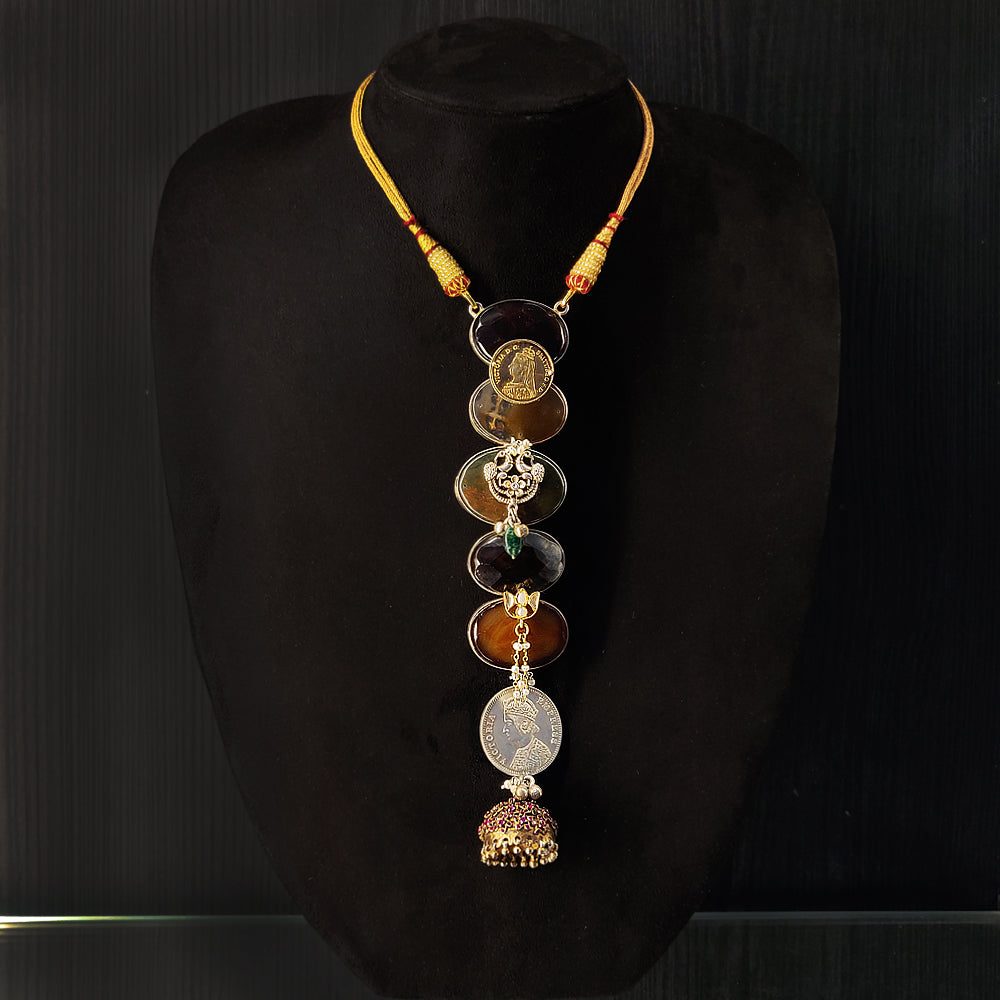 MultiColor Kundan Long Pendant Necklace – silver necklace with kundan – My Motifs