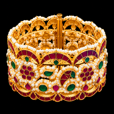 Meenakari Gulnar – handcrafted gold-tone 92.5 sterling silver cuff by My Motifs, view 3