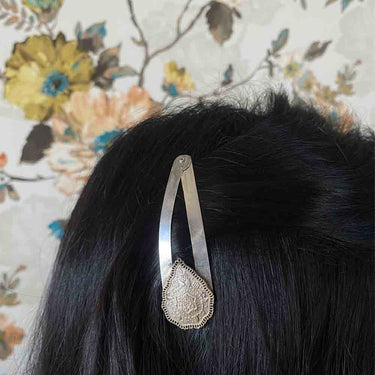 Silver Carved Tik Tak Pin – handcrafted 92.5 sterling silver hair pin by My Motifs