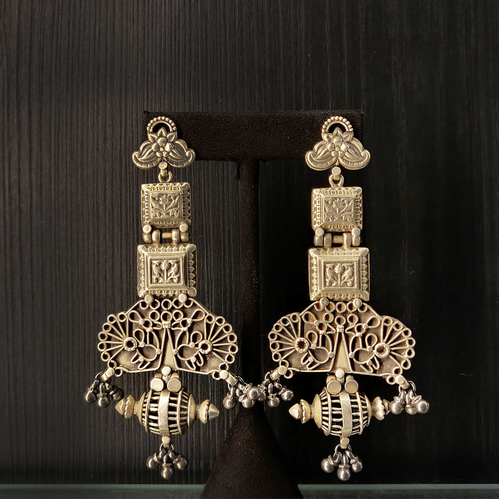 Intricate Geometric Silver Earrings – handcrafted 92.5 sterling silver earrings by My Motifs