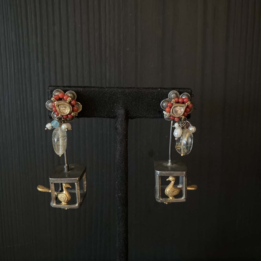 Aloka – handcrafted dual-tone 92.5 sterling silver earrings by My Motifs