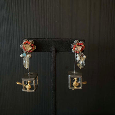 Aloka – handcrafted dual-tone 92.5 sterling silver earrings by My Motifs