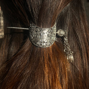 Floral Motif Inspired Hair Pin – handcrafted 92.5 sterling silver hair pin by My Motifs