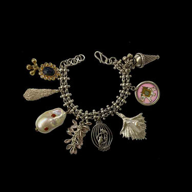 Silver Charms Bracelet With Mother Of Pearl – handcrafted 92.5 sterling silver bracelet by My Motifs