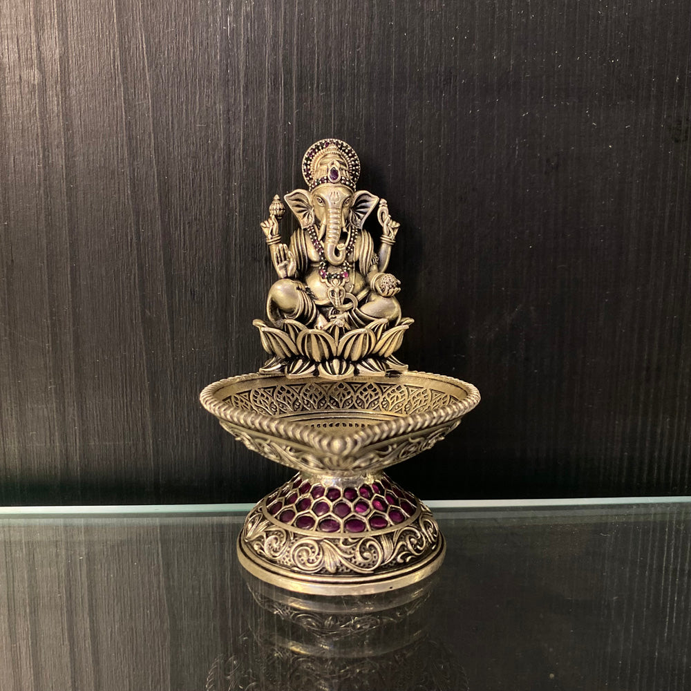 Silver ganesha diya – handcrafted 92.5 sterling silver diya by My Motifs