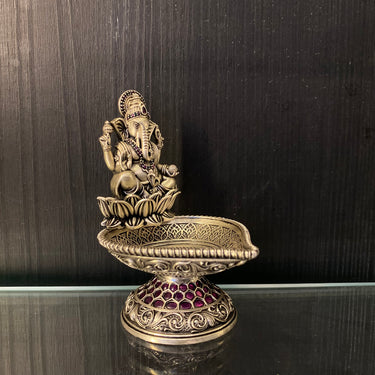 Silver ganesha diya – handcrafted 92.5 sterling silver diya by My Motifs, view 4
