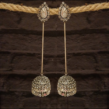 Pan Studded Long Drop Jhumkas – handcrafted 92.5 sterling silver jhumkas by My Motifs