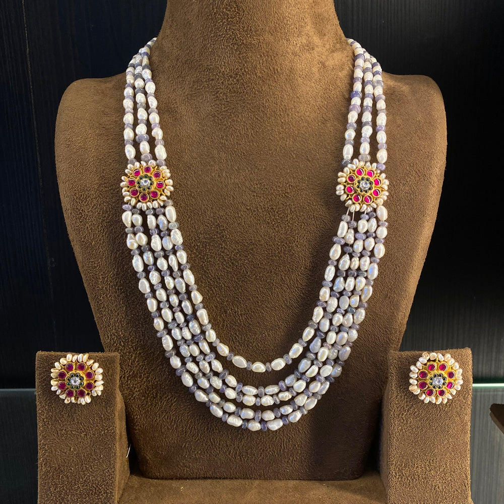 Nikar – gold-tone silver necklace with pearls and floral motifs – My Motifs