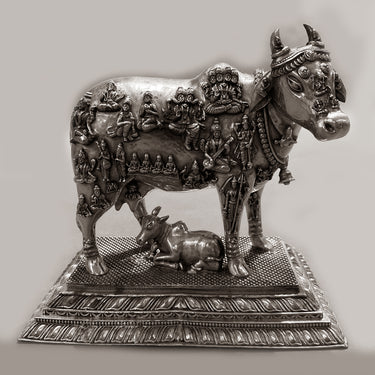 Silver Kamdhenu Cow – handcrafted 92.5 sterling silver figurine by My Motifs