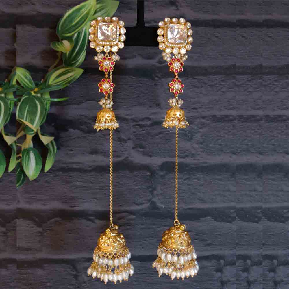 Kundan Studs With Jhumka Drops – silver jhumka earrings with kundan – My Motifs
