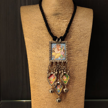Lord Ganesh Square Pendant With Ghungroo Necklace – handcrafted 92.5 sterling silver pendant by My Motifs