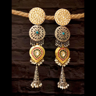 Vintage Layered Earrings – handcrafted dual-tone 92.5 sterling silver earrings by My Motifs