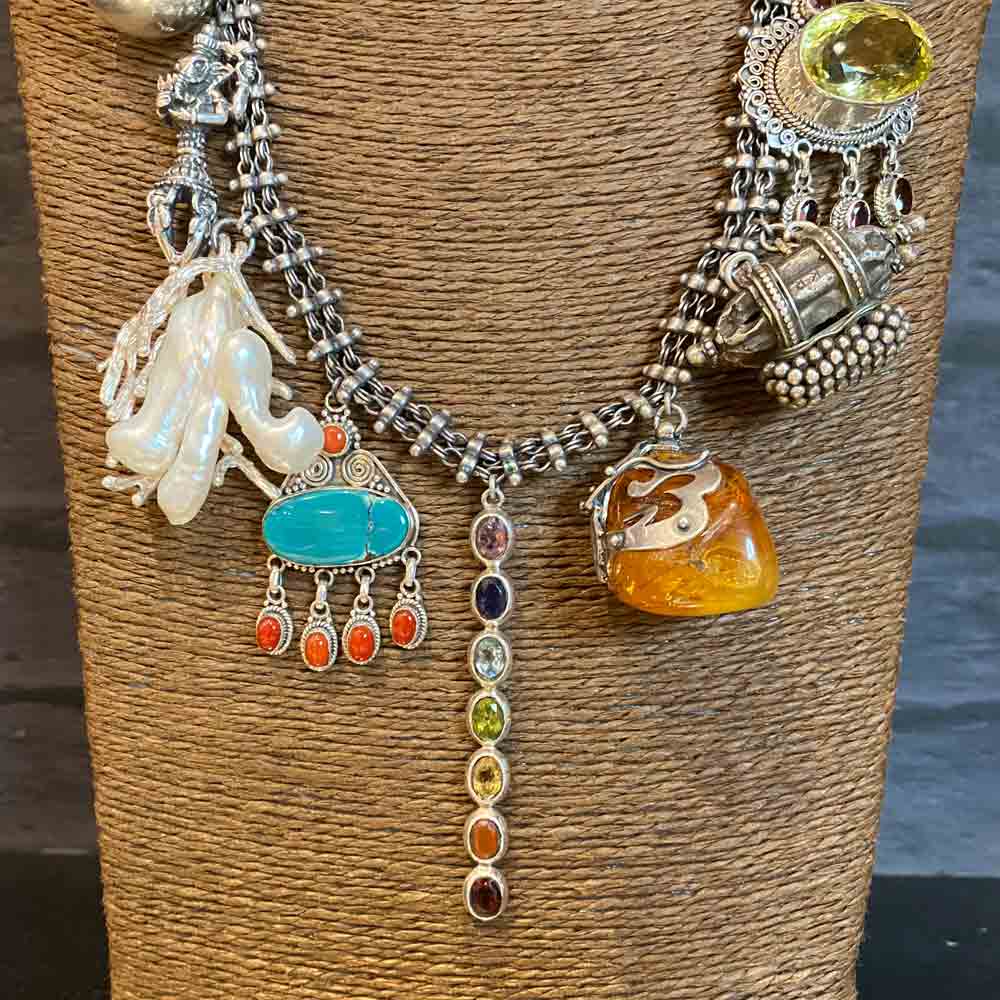 Multicolour Charm Necklace With Multicolour Pendant – handcrafted dual-tone 92.5 sterling silver necklace by My Motifs