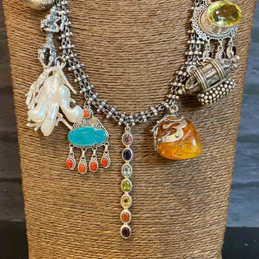 Multicolour Charm Necklace With Multicolour Pendant – handcrafted dual-tone 92.5 sterling silver necklace by My Motifs