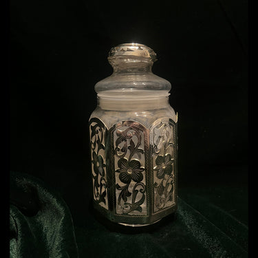 Intricate Silver Jar – glass jar with intricate silver work by My Motifs