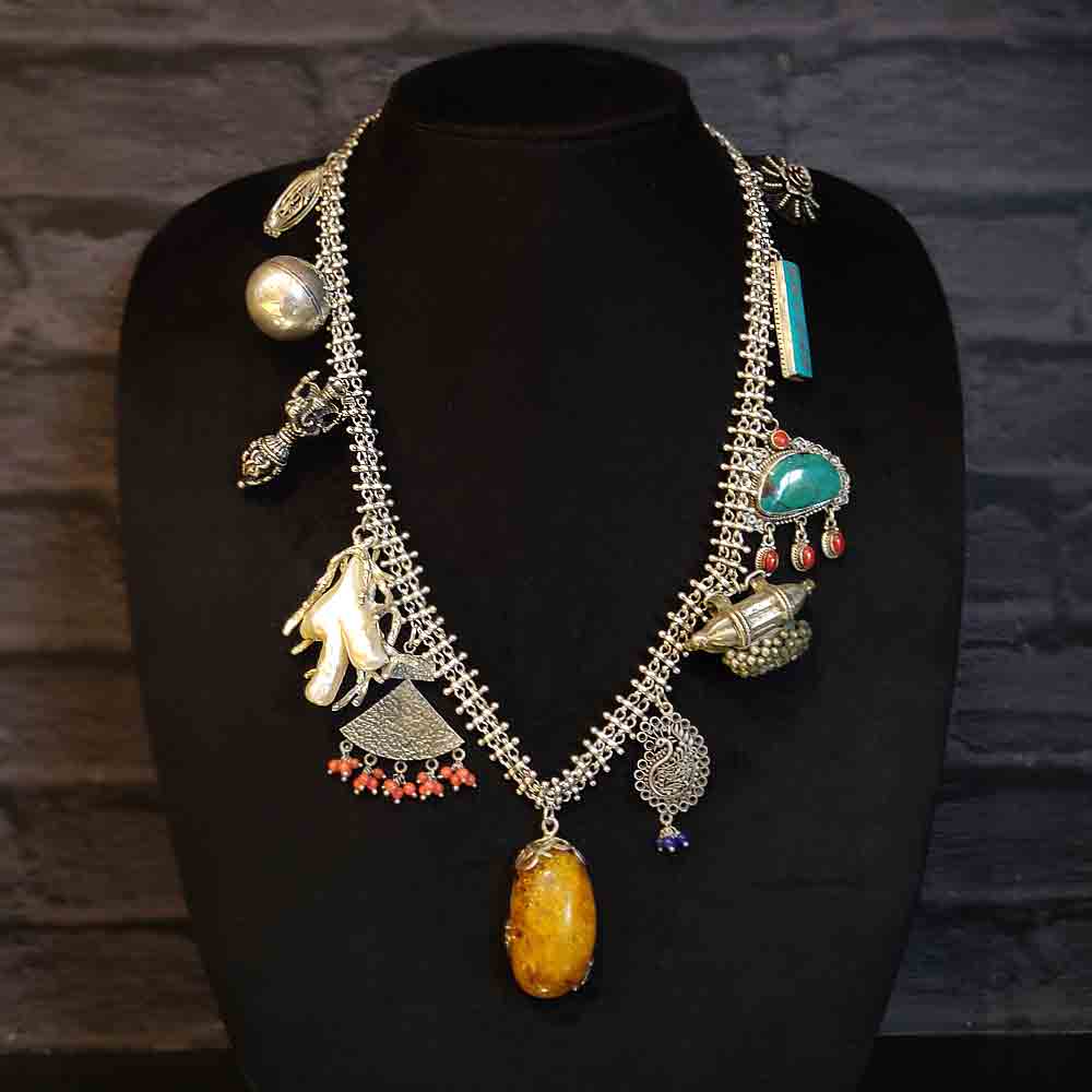 Multi Charm Short Necklace – handcrafted dual-tone 92.5 sterling silver necklace by My Motifs
