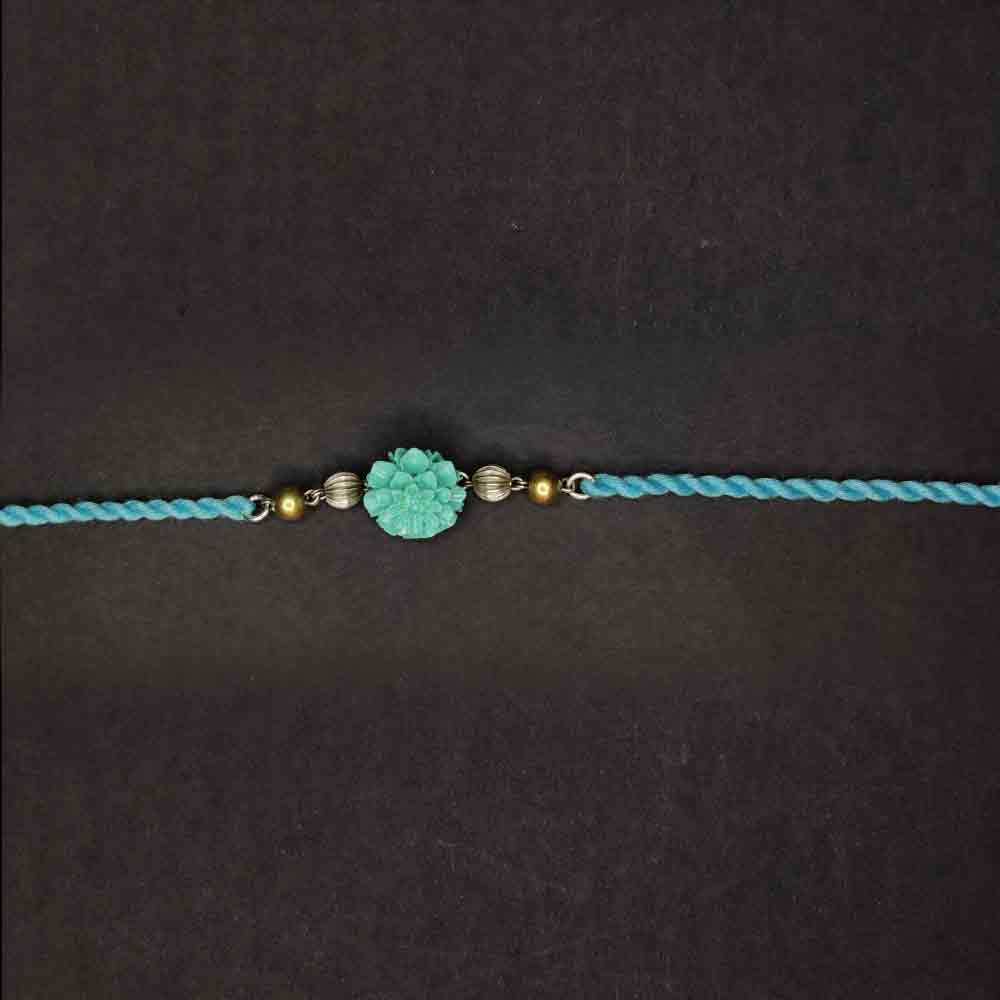 Blue Floral Rakhi – handcrafted 92.5 sterling silver rakhi by My Motifs