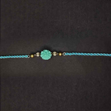 Blue Floral Rakhi – handcrafted 92.5 sterling silver rakhi by My Motifs