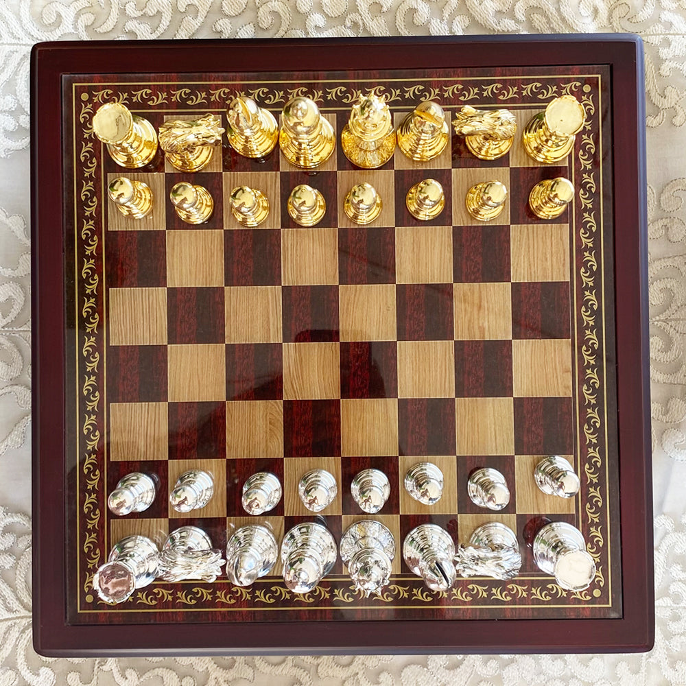 Silver Elegance Chess Board – handcrafted 92.5 sterling silver chess set by My Motifs