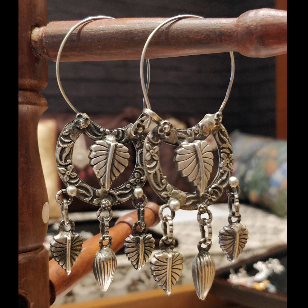 Tribal Leafy Hoop Earrings – handcrafted 92.5 sterling silver earrings by My Motifs