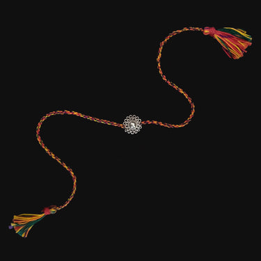 Multi Color Thread Floral Motif Rakhi – handcrafted 92.5 sterling silver rakhi by My Motifs