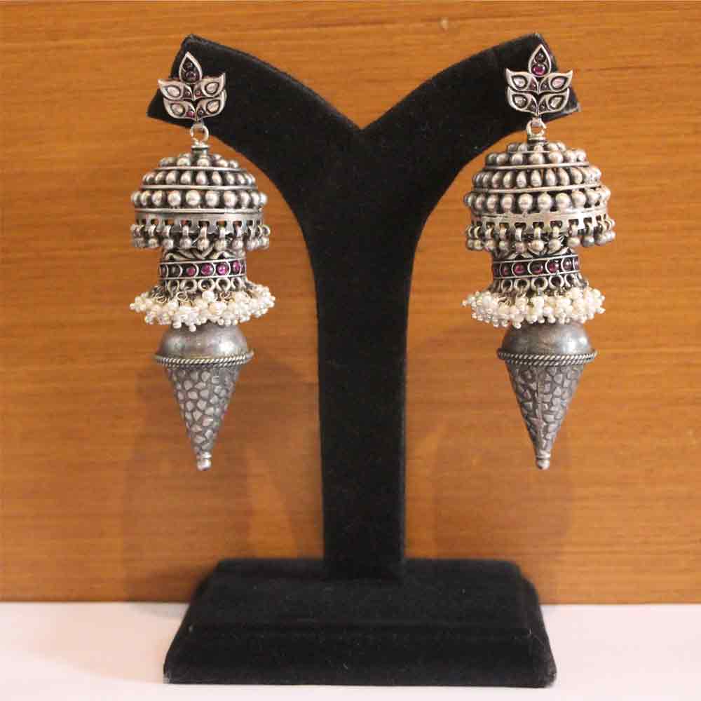 Silver Jhumkis With Conical Twist – silver jhumka earrings – My Motifs