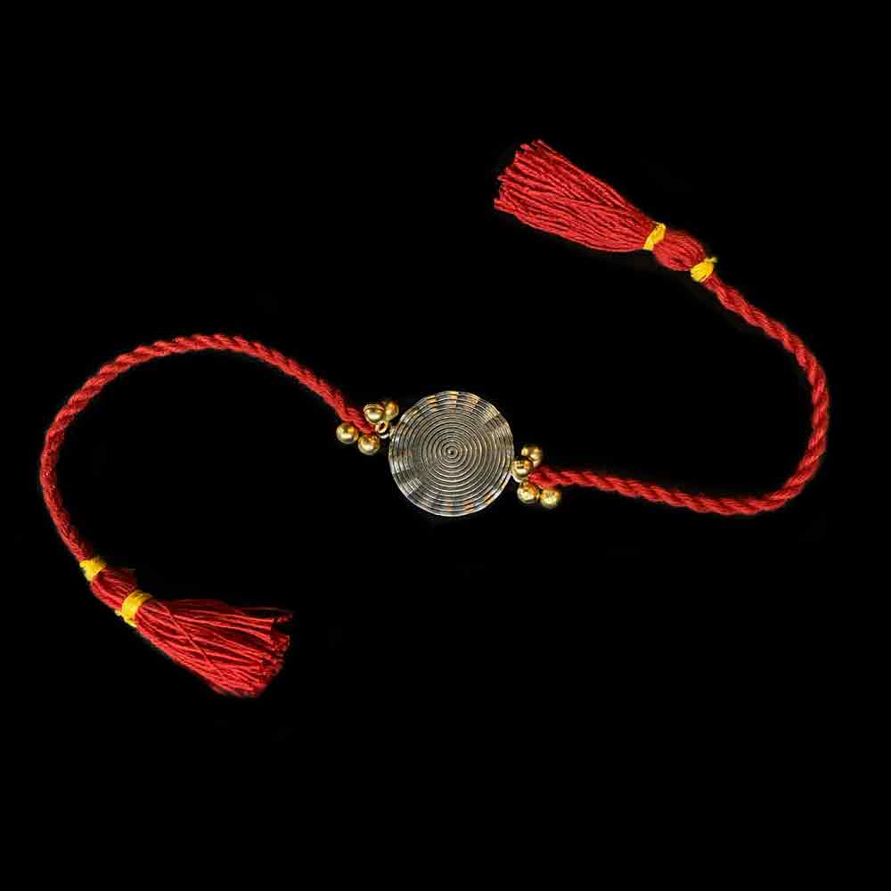 Oval Shaped Red Rakhi – handcrafted dual-tone 92.5 sterling silver rakhi by My Motifs