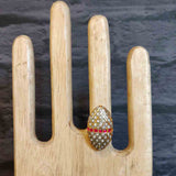 Oval Shaped Ring With Kundan Stones And Pink Stones – handcrafted 92.5 sterling silver ring by My Motifs