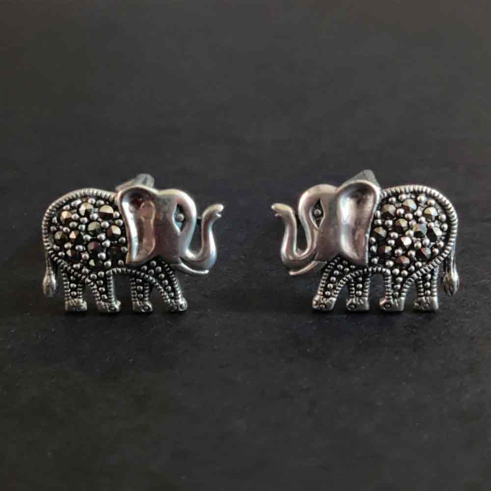 Bejeweled Elephant Cuff Links Button – handcrafted 92.5 sterling silver cufflinks by My Motifs