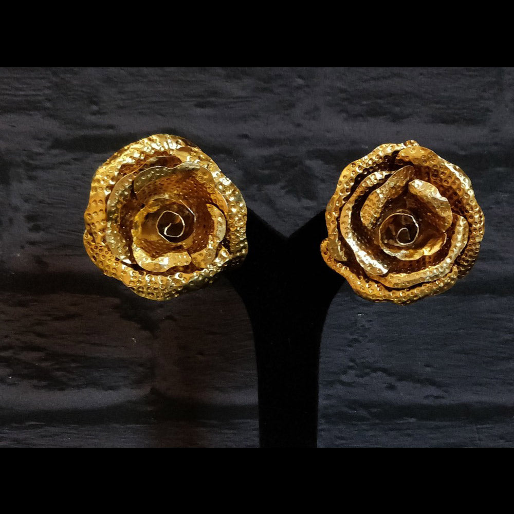 Oversized Rose Studs – handcrafted gold-plated 92.5 sterling silver earrings by My Motifs