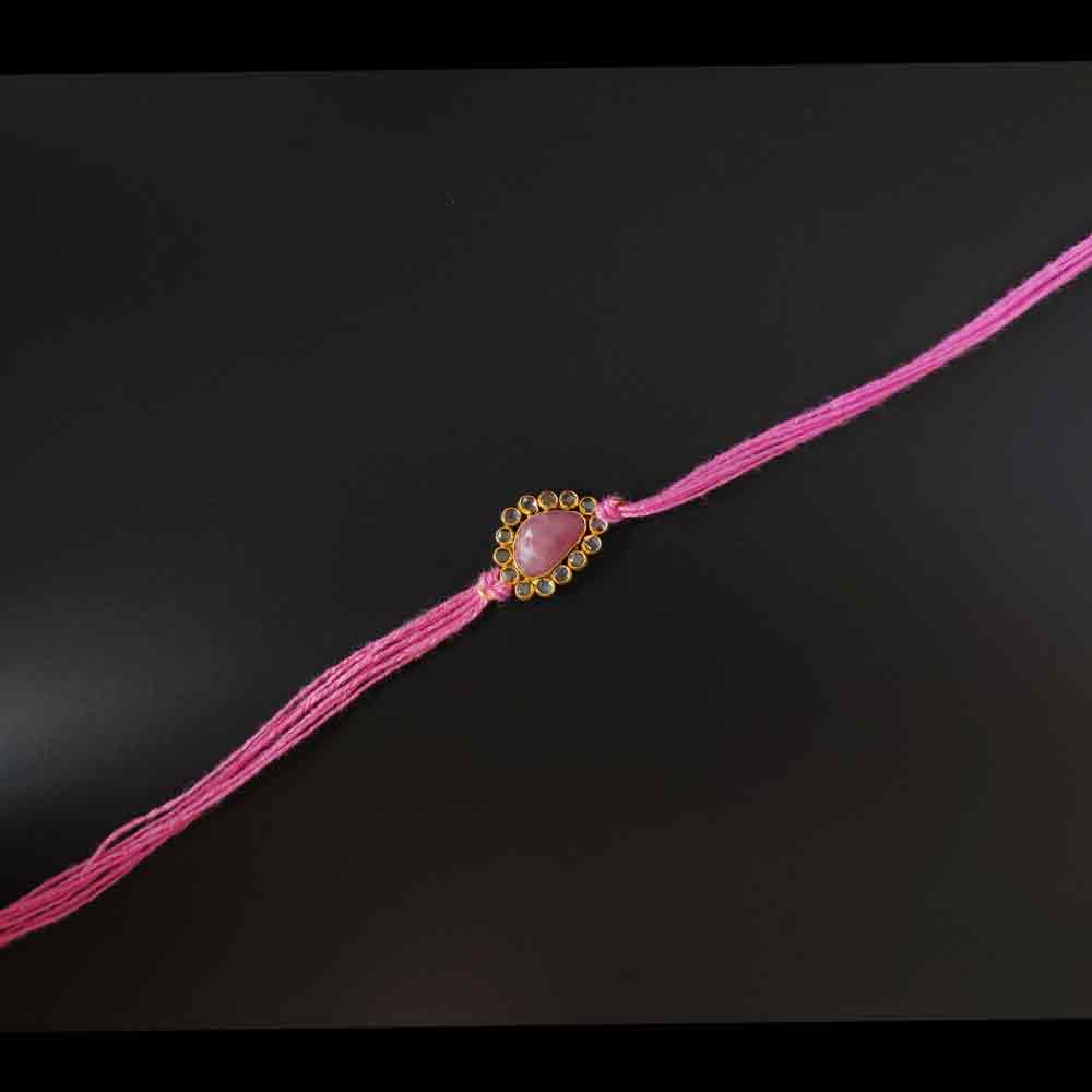 Baby Pink Stone Rakhi – handcrafted 92.5 sterling silver rakhi by My Motifs