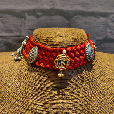 Red Necklace With Dual Tone – handcrafted dual-tone 92.5 sterling silver necklace by My Motifs