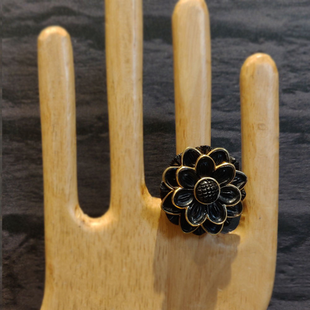 Black Floral Ring – handcrafted 92.5 sterling silver ring by My Motifs