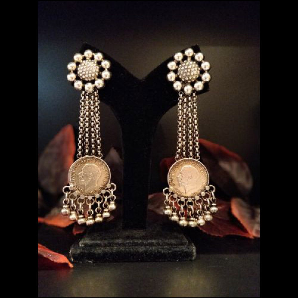 Multi Strand Chain Drop Victorian Coin Earrings – handcrafted 92.5 sterling silver earrings by My Motifs