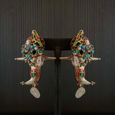 Caran – handcrafted dual-tone 92.5 sterling silver earrings by My Motifs