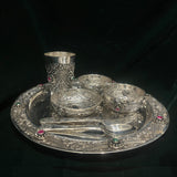 Silver Thali Set – handcrafted 92.5 sterling silver pooja thali set by My Motifs