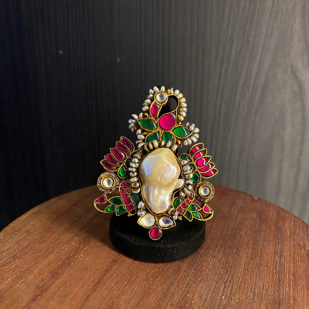 Ajra – handcrafted gold-tone 92.5 sterling silver ring by My Motifs